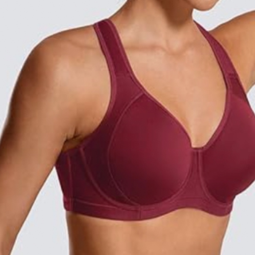 Syrokan Underwire Adjustable Sports Bra sz 38E Burgundy Wine Color - Picture 3 of 4